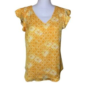 Skies Are‎ Blue Marigold Short Flutter Sleeve Top Women Medium